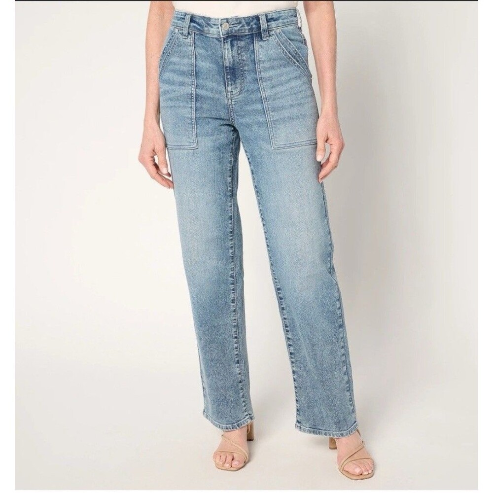 Me by Jennie Garth Petite Indigo Utility Straight Leg Jeans Size 22